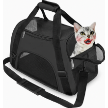 Zachte draagtas voor katten en honden, goedgekeurd voor vliegreizen, draagbaar, opvouwbaar, middelgroot, zwart met duurzame gaaspanelen.
