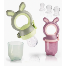 Fruchtsauger für Babys mit 6 Silikonsaugern in 3 Größen und 1 Babyzahnbürste, BPA-freier Schnuller, Beißring für Babys