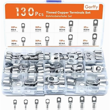 Kabelschuhe Rohrkabelschuhe Set 130 Pcs, Kabelschuhe Set 25mm? 16mm? 10mm? 6mm?, Kabelschuh Sortiment für Kfz Batteriekabel, Ringkabelschuhe Set M6