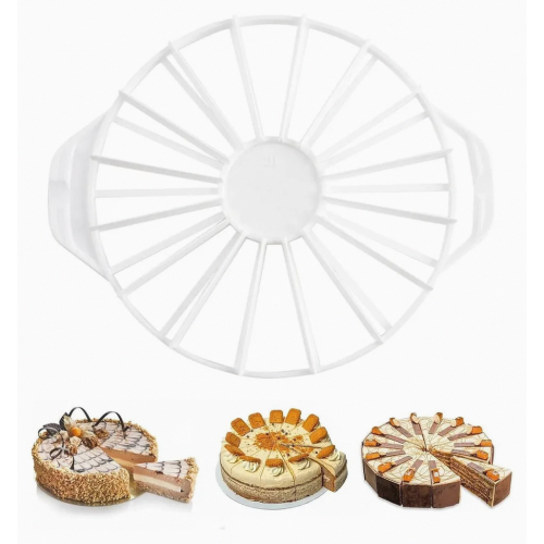 Classic Plastic Cake Divider 31.5 cm, Dual-Sided Pie Cutter for 14 or 16 Equal Pieces, White, Durable Kitchen Tool