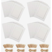 Juego de guirnalda de fotos de 40 marcos de fotos de papel blanco de 10 x 15 cm con 40 clips de madera y 4 cuerdas de yute, kit para colgar fotos de