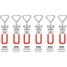 Spannverschluss Set, 6 Stück, Hebelverschluss mit Eckbefestigung, 100 kg Belastbarkeit, Kistenverschluss für Schrank und Schublade, Silber-Rot