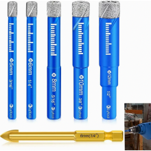 Timanttiporanteräsarja 5-12 mm, laatta- ja lasiporanterät keraamiselle, graniitille, lasille, posliinille, 5-osainen ammattiporanteräsarja