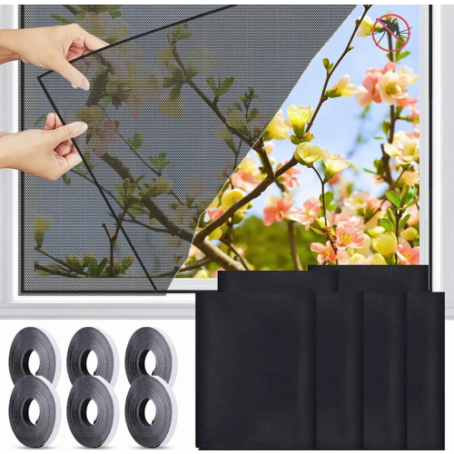 6 Pack Window Insect Mesh Screens, 130 x 150 cm Fly Nets, Black Fine Mesh Bug Barrier for Home Windows