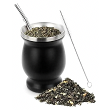 Tacar Cupán Tae Yerba Mate Cruach Dhosmálta, 230 ml 8 unsa Ballaí Dúbailte, Saor ó BPA, le Tuí agus Scuab Glantacháin, Dubh
