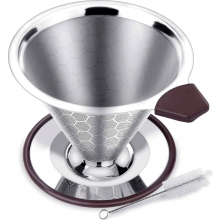 Permanenter Pour Over Kaffeefilter aus Edelstahl, Papierloser Dauer-Mehrweg-Kaffeefilter zur manuellen Kaffeezubereitung, mit Reinigungsbürsten