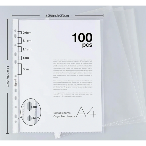 100 Clear A4 Document Sleeves, Transparent PP Plastic Pockets for Protecting Papers, Brochures and Inserts, Crystal Clear, Durable 1