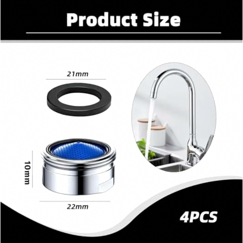4 Pack M22 Faucet Aerators, Water Tap Perlator Inserts with Strainer, Durable Practical Tap Attachments, M22 External Thread, Suit 1