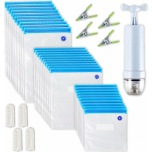 35-Piece Vacuum Food Storage Bags Set, Reusable Vacuum Sealer Bags, 3 Sizes, with Hand Pump, 4 Cooking Clips and 4 Sealing Clips,