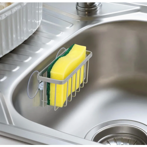 Kitchen Sink Sponge Holder Caddy, Matte Silver Dish Sponge Organizer for Sink Side Storage, Rust Resistant Metal 2