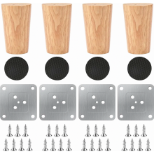 Gambe per mobili in legno massello da 8 cm, set da 4, gambe di ricambio affusolate per tavolo con piastre di montaggio, viti e cuscinetti in gomma s