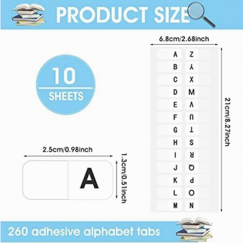 260 Self Adhesive Index Tabs A-Z Alphabetical Divider Tabs, Transparent File Labels for Binder Notebook Documents 1
