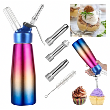 500 ml roestvrijstalen slagroomdispenser, professionele slagroomsifon met aluminium behuizing, 3 roestvrijstalen spuitmondjes en klittenband