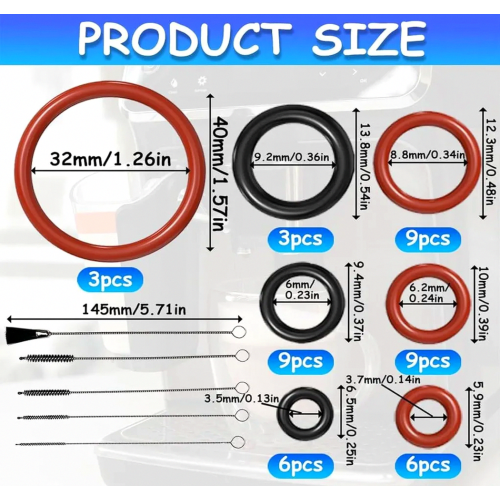 45 Piece Coffee Machine Sealing Rings for Brewing Unit Replacement Set, Durable Rubber Gaskets for Espresso Maker Maintenance and 1