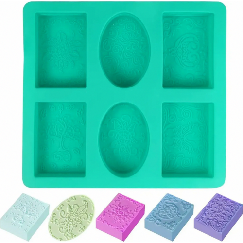 Silicone Soap Mold, 6-Cavity Oval and Rectangular Mold for Handmade Soap, Candle, and Resin Crafts