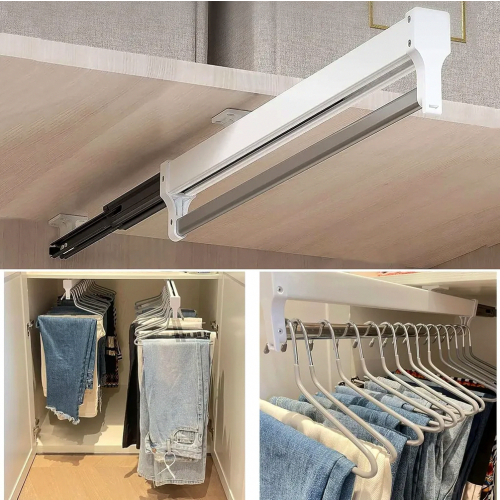 Adjustable Pull Out Wardrobe Clothes Rail Telescopic Hanger Bar 292 mm White for Closet Storage and Organization