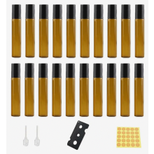 20 kpl 10 ml:n ruskeita lasisia roll-on-pulloja, tyhjiä täytettäviä roll-on-pulloja eteerisille öljyille, hajuvesille, matkakäyttöön