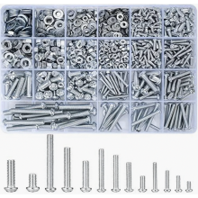 1080-delige schroevenset M3 M4 M5 M6 met zeskantmoeren en ringen, panhead machineschroeven, kruiskopschroeven assortimentsset, zilver