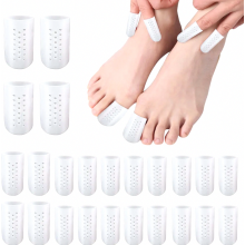 Verpakking van 24 siliconen teenbeschermers, ademende gel teenkapjes in 3 maten, teenkussentjes voor blaren, likdoorns en ingegroeide teennagels.