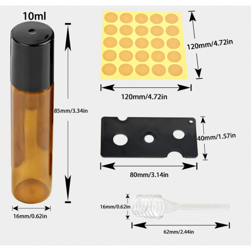 20-Pack 10ml Brown Glass Roll-On Bottles, Empty Refillable Roller Bottles for Essential Oils, Perfume, Travel Use 1