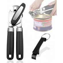 Handmatige blikopener, 3-in-1 roestvrijstalen blikopener met antisliphandvat, soepele snijkant, ergonomische extra grote knop, ideaal voor