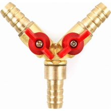 3-weg slangkoppeling/splitter, messing en zinklegering, 10 mm, kogelkraan, T-stuk voor water, lucht en gas, 1 stuk