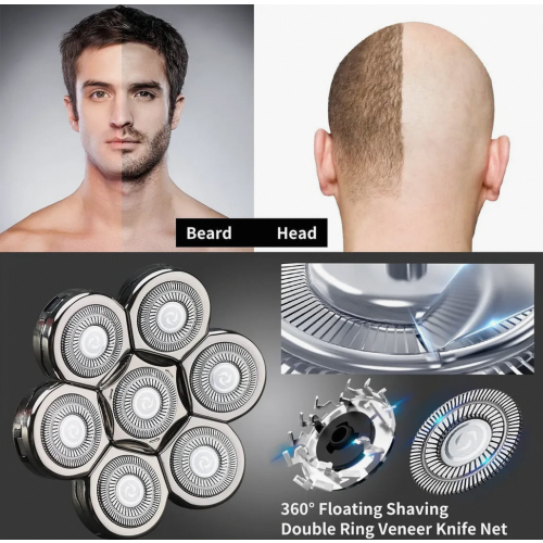 7-Blade Replacement Head for Electric Shavers, Universal Razor Head for Men, 7D Silver, Durable Grooming Accessory 1
