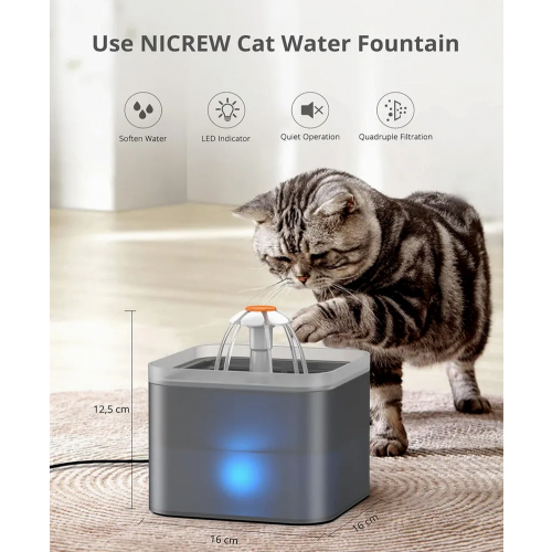 2L Quiet Pet Water Fountain for Cats and Dogs with Replaceable Filter, Gray, Automatic Drinking Dispenser 1