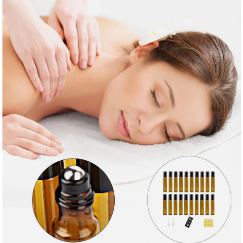 20-Pack 10ml Brown Glass Roll-On Bottles, Empty Refillable Roller Bottles for Essential Oils, Perfume, Travel Use 2