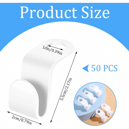 50 Pack Space-Saving Clothes Hanger Hooks, Plastic Hanger Connectors for Wardrobe Organization, White 1