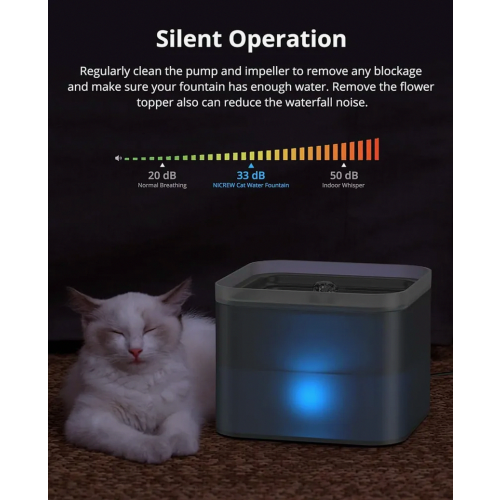 2L Quiet Pet Water Fountain for Cats and Dogs with Replaceable Filter, Gray, Automatic Drinking Dispenser 2
