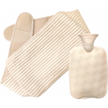 Cinturón con bolsa de agua caliente de 2000 ml, 2 en 1, para aliviar el dolor de cuello, hombros, espalda y cintura, color beige, con funda suave.
