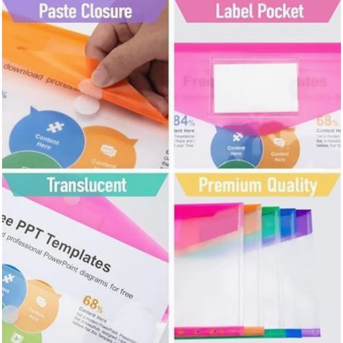 30-Pack A4 File Folders, 5 Colors Document Wallets with Hook and Loop Closure, Waterproof Clear Pockets with 11 Holes, Transparent 2