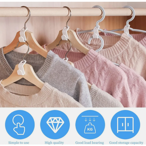 50 Pack Space-Saving Clothes Hanger Hooks, Plastic Hanger Connectors for Wardrobe Organization, White 2