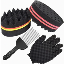 4-delige set met twist spons, afro kam en magische krulborstel, inclusief dubbelzijdige krulsponzen en kappershandschoenen voor krullend haar.