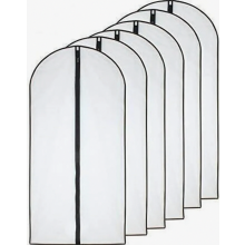 Mothproof Garment Bags 60 x 120 cm, 6-Pack, Breathable Clear Covers with Full-Length Zipper, Black Side for Winter Coats, Jackets