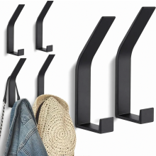 6 Pack Black Wall Coat Hooks, Modern Drill Mounted Hidden Screw Hooks Rail for Jackets, Coats, Caps, Scarves, Towels, Handbags and
