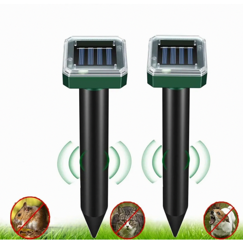 Solar-Powered Mole Repellent for Lawns and Gardens, Snake and Vole Deterrent, Effective Ground Squirrel and Gopher Repeller, 2 Pac