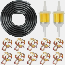 1/4 inch brandstofslangenset, 2 meter 6 mm brandstofleiding met 2 x 6 mm naar 8 mm brandstoffilters en 10 slangklemmen voor auto, motor, scooter