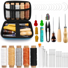 44 Piece Leather Sewing Kit with Large-Eye Needles, Awl, Thimble and Heavy Duty Repair Tools for Car Seats, Backpacks, Carpets, Bo