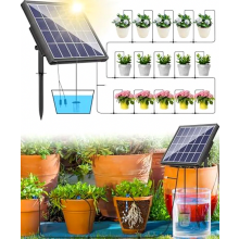 Zonne-energie druppelirrigatiesysteem, 15 meter automatische bewateringsset voor tuinplanten, verhoogde plantenbedden en kassen, 2,5 W op zonne-ener