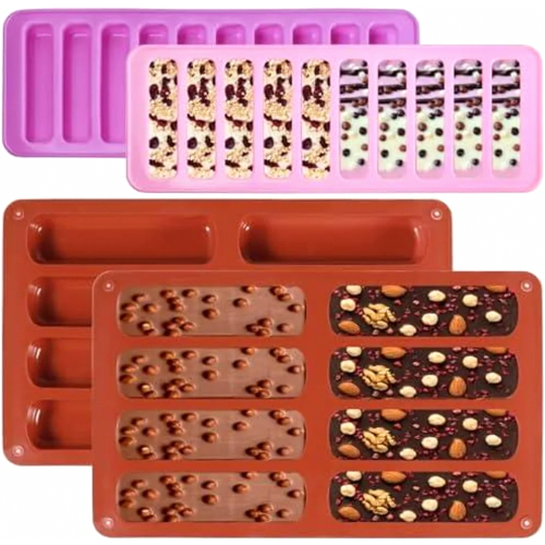 4 Pack Silicone Cereal Bar Molds, Reusable Rectangular Baking Tray, Washable Non Stick Chocolate Moulds for Chocolate Bars, Cookie