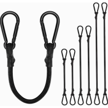 Bungee Cords with Carabiner Hooks, 6 Pack Heavy Duty Black Cargo Tie Down Straps in 3 Sizes, 60 cm, 90 cm, 120 cm for Tarp, Garden