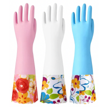 paar herbruikbare rubberen schoonmaakhandschoenen voor keuken en huishoudelijk gebruik, met gevlokte katoenen voering, 40 cm lange manchet, antislip