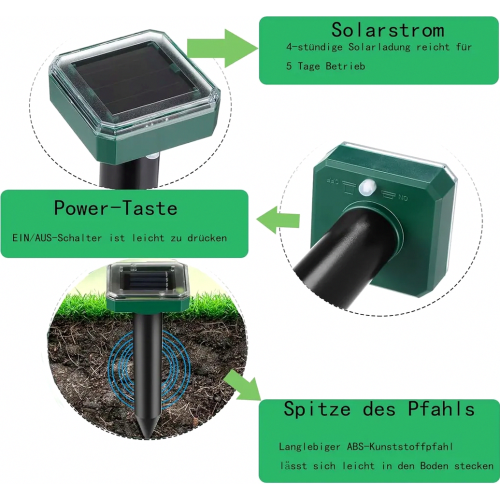 Solar-Powered Mole Repellent for Lawns and Gardens, Snake and Vole Deterrent, Effective Ground Squirrel and Gopher Repeller, 2 Pac 1