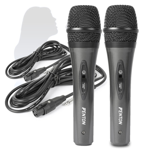 Fenton DM105 Wired Handheld Microphone Pair for DJ Karaoke MC Rehearsal