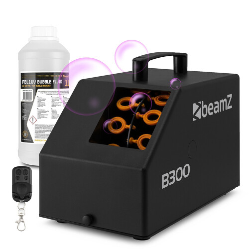 BeamZ B300 Bubble Machine - Pro DJ Bubble Maker with 1L UV Liquid