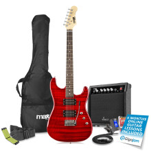 MAX GigKit Electric Guitar Set with Amplifier and Accessories - Quilt Top Red