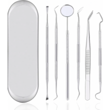 6 Piece Dental Care Set with Mirror, Tweezers, Probe and Scaler, Stainless Steel Dental Instruments with Storage Box