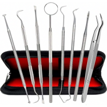 8 Piece Dental Care Set Stainless Steel Scaler, Plaque and Tartar Remover, Dental Probe, Mouth Mirror, Oral Cleaning Tools for Hom